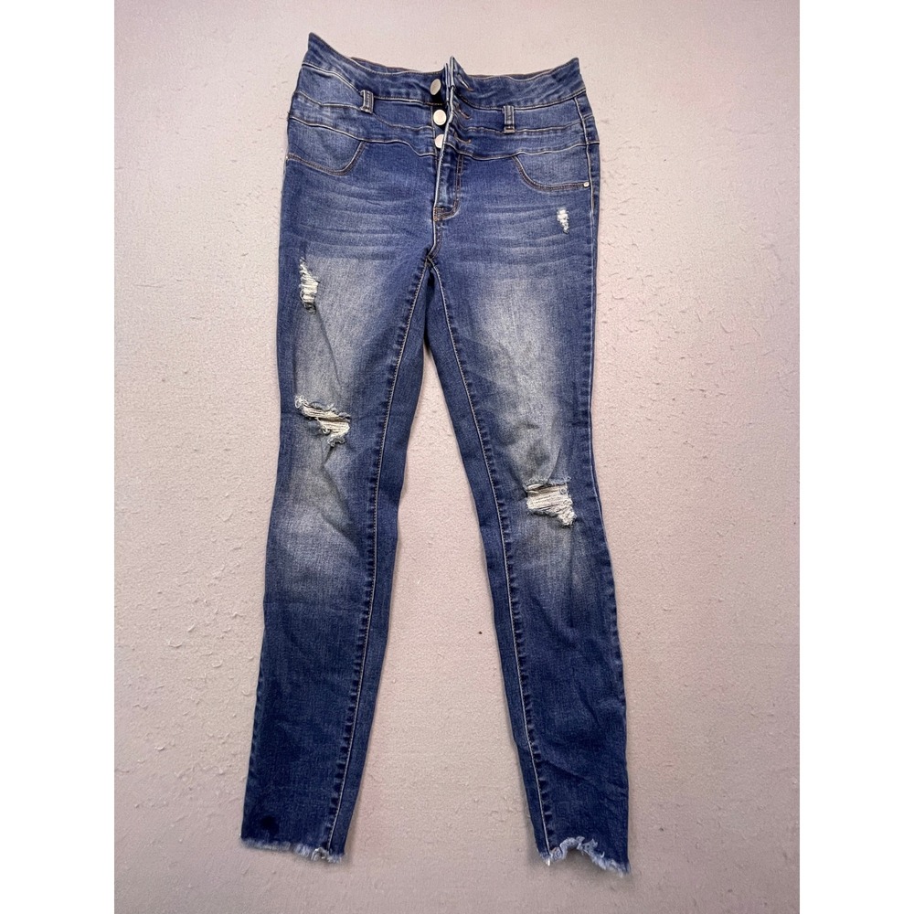 Refuge Skinny Jeans Cotton Blend Blue Distressed 4 Women